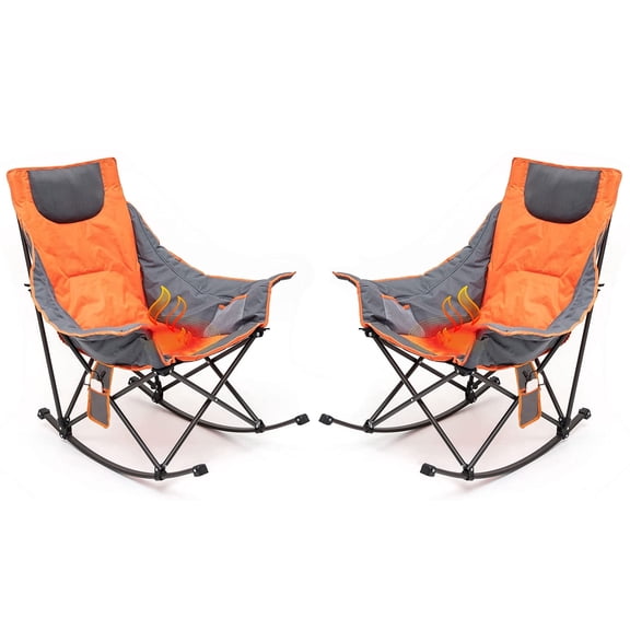 Sunnyfeel Oversized Heated Camping Chair 2 Pack, Folding Rocking Camping Chairs with Luxury Padded Recliner,Carry Bag, 300 LBS Heavy Duty for Lawn/Outdoor/Picnic/Patio, Portable Rocker Camp Chair