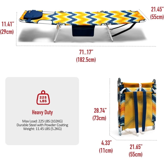 SunnyFeel Lounge Beach Chair for Adults with Face Hole, Backpack Reclining Beach Chairs Lay Flat, Sun Face Down Tanning Chair, Portable Folding Camping Cot for Outside Pool, Sunbathing, Reading