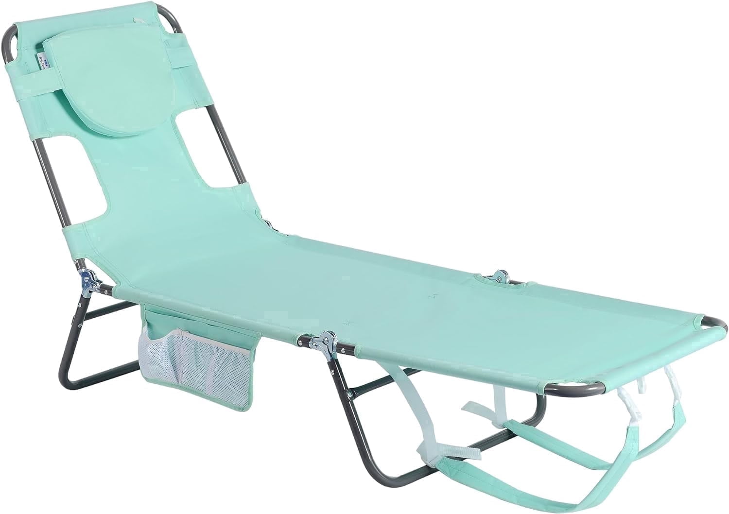 Sunnyfeel Folding Adjustable Chaise Lounge Chair, Portable Beach Lounge Chair with Backpack Straps & Side Pocket for Outside, Patio, Poolside,Green