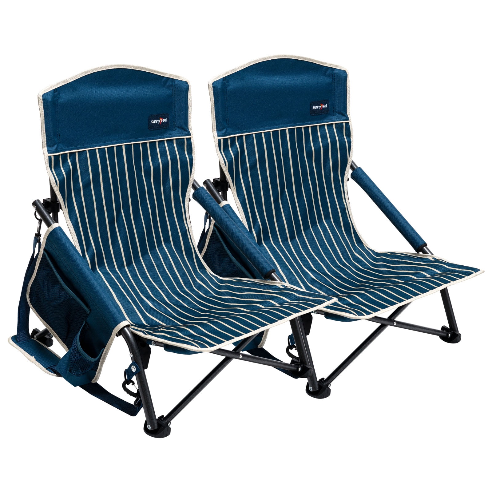 SunnyFeel Low Beach Chair Folding Camping Backpacking Chairs Mesh Back with Sling Strap, Compact