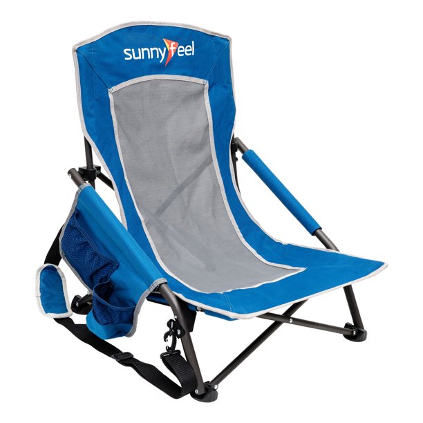 SunnyFeel Low Beach Chair Folding Camping Backpacking Chairs Mesh Back with Sling Strap, Compact