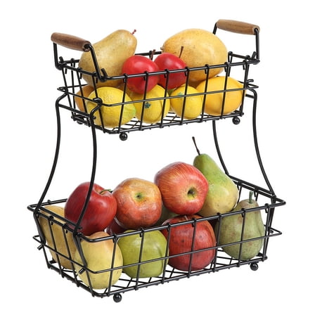 SunnyPoint 2-Tier Rectangle Countertop Fruit, Bread Wire Basket (Black, Metal)