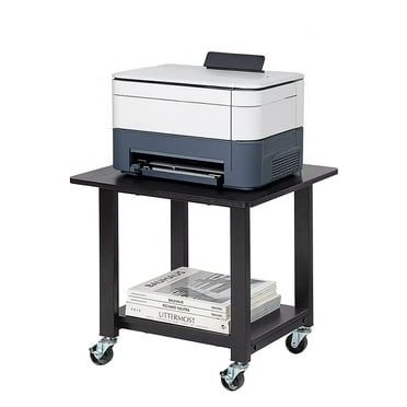 SunnyPoint 2-Tier Under Desk Printer Stand with Storage Shelf and Steel Frame, Mobile Cart with Lockable Wheels