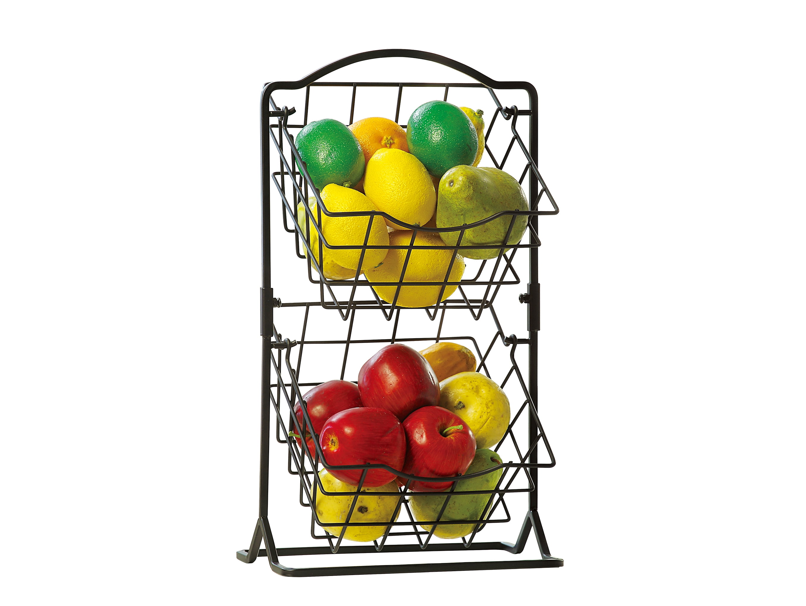 SunnyPoint 2tier metal mini countertop fruit storage basket, antique