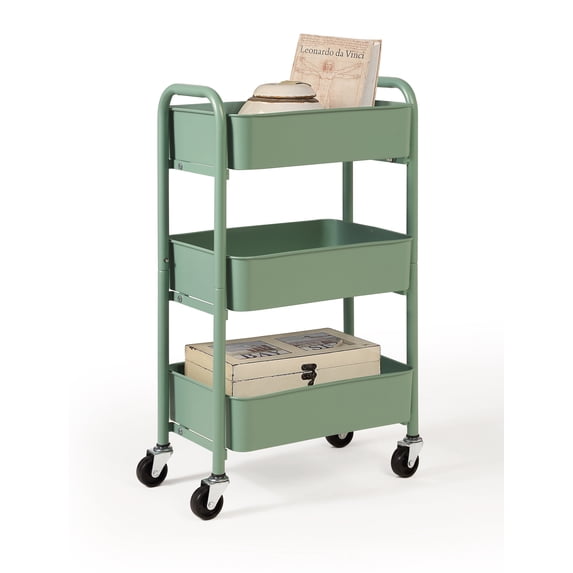 SunnyPoint 3-Tier Compact Rolling Metal Utility Cart with Caster Wheels, TURQ