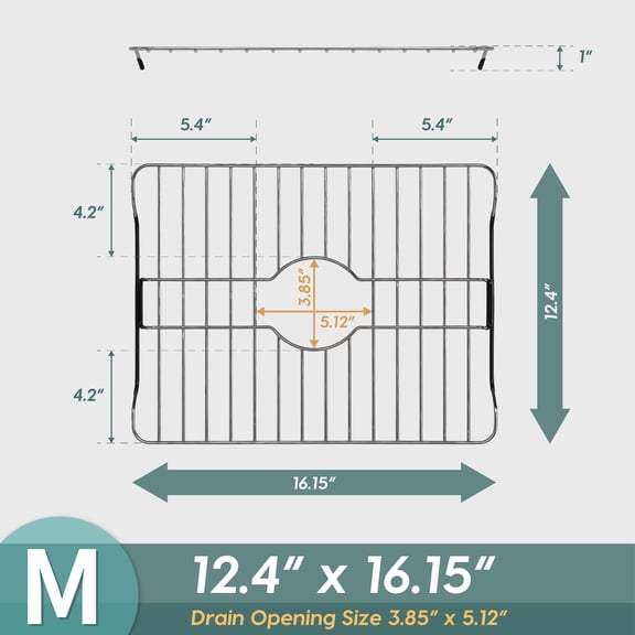 SunnyPoint 304 Stainless Steel Sink Protector Rack – Rust-Resistant Grid for Kitchen Sink Bottom, Scratch Prevention, Drainage Support, Medium (16.15"x12.4")