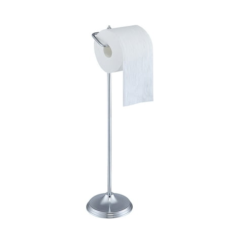 SunnyPoint Bathroom Free Standing Toilet Tissue Paper Roll Holder Stand with Reserve Function, Satin Nickel