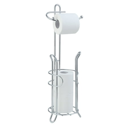 SunnyPoint Freestanding Toilet Paper Holder Stand with Storage – Holds 3 Spare Rolls, Sturdy Steel Construction, Chrome Finish, for Bathroom & Restroom