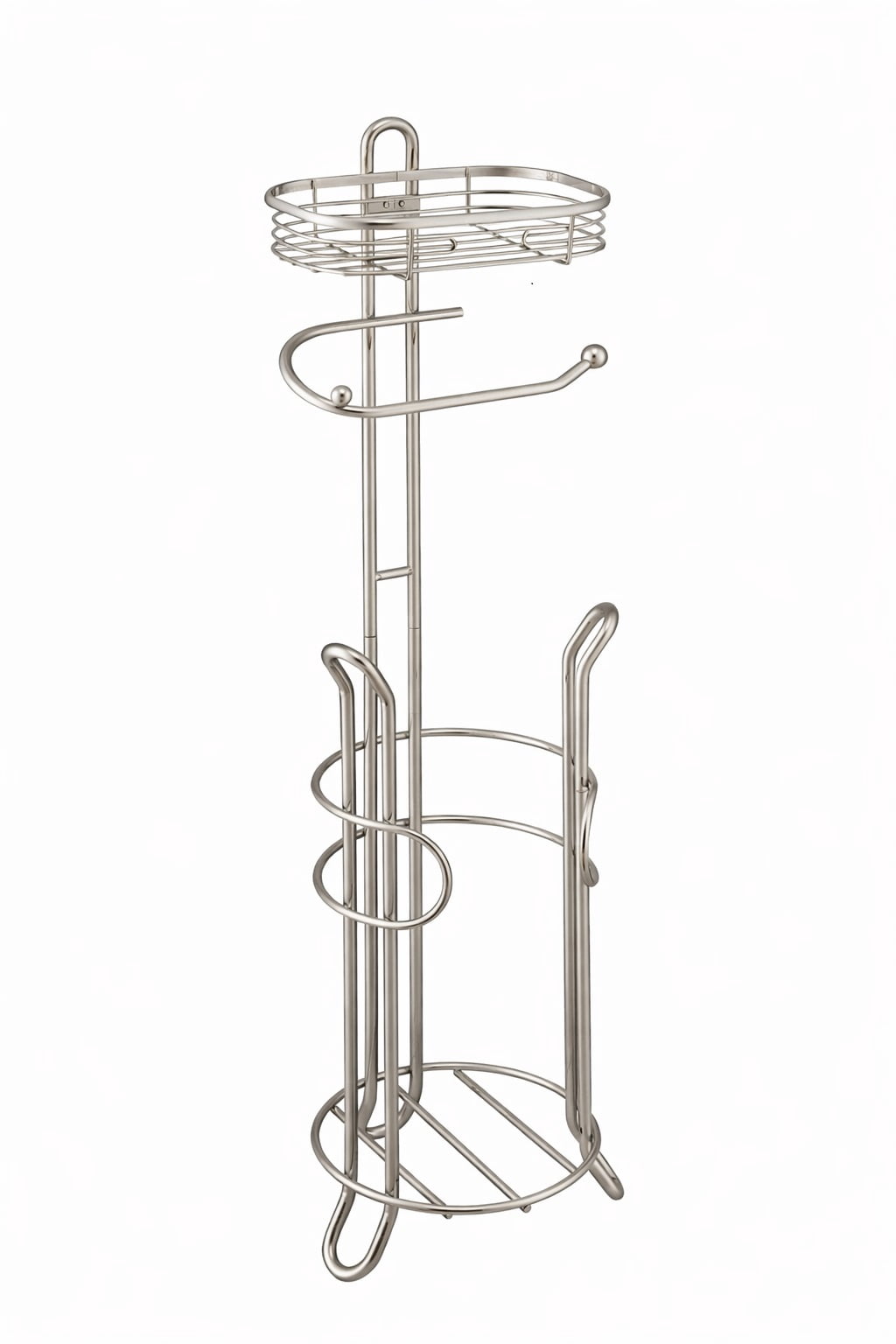 SunnyPoint Bathroom Heavyweight Toilet Tissue Paper Roll Storage Holder Stand with Reserve and Shelve, The Reserve Area Has Enough Space to Store Mega Rolls. (Satin Nickel)