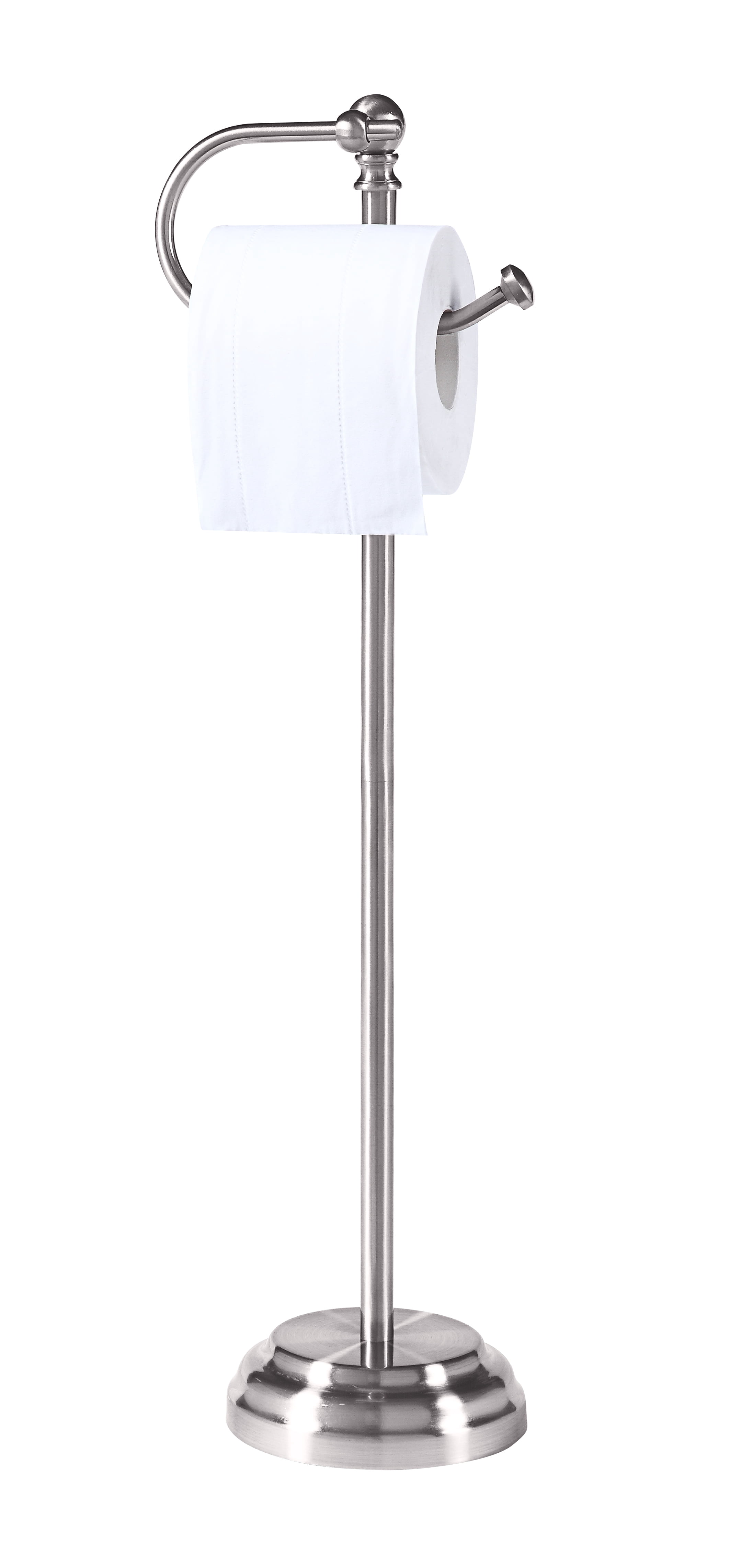SunnyPoint Classic Free Standing Toilet Tissue Paper Roll Holder Stand; Brush Chrome