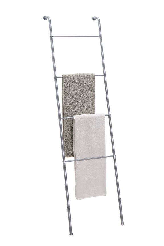 Leaning Ladder Rack for Closet, Bath, and Bedroom Organization, Silver Finish