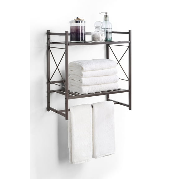 SunnyPoint Classic Square Bathroom Shelf, 2 Tier Shelf with Towel Bar Wall Mounted Shower Storage (Classic - Wall Mount - ORB)