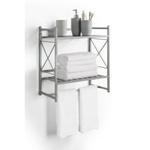 SunnyPoint Classic Square Bathroom Shelf 2 Tier Shelf with Towel Bar Wall Mounted Shower Storage (Classic - Wall Mount - SIL)