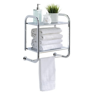 Wall Mount 3-Tier White and Chrome Bathroom Shelf with Towel Bar and Removable Trays