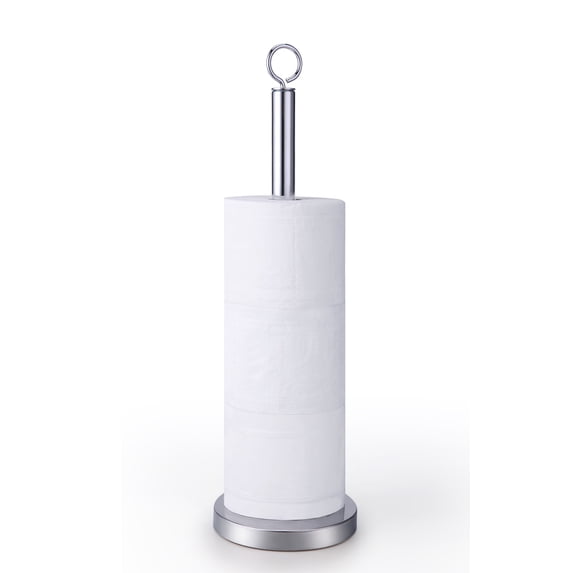 SunnyPoint Elite Heavy Weighted Sturdy Spare Toilet Paper Roll Holder Storage Stand; Satin Nickel