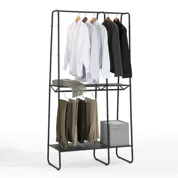 SunnyPoint Extra-Large Freestanding Clothing Racks for Hanging Clothes, Standing Metal Sturdy Garment and Accessories Rack, Small Space Storage Solution. (BLACK)