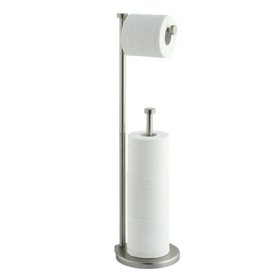 SunnyPoint Free Standing Toilet Paper Holder Stand with Reserve; Brush Nickel