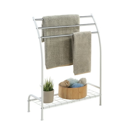 SunnyPoint Freestanding 3 Hanging Bar Towel Rack with Bottom Shelf (WHT)