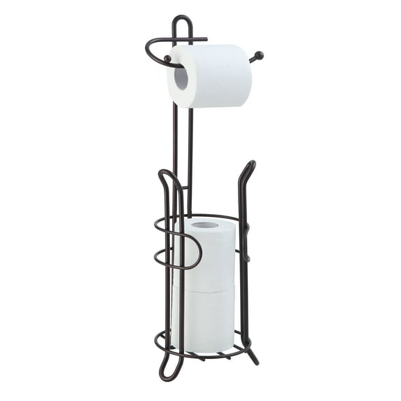 SunnyPoint Freestanding Toilet Paper Holder Stand with Storage – Holds 3 Spare Rolls, Sturdy Steel Construction, Black Finish, for Bathroom & Restroom
