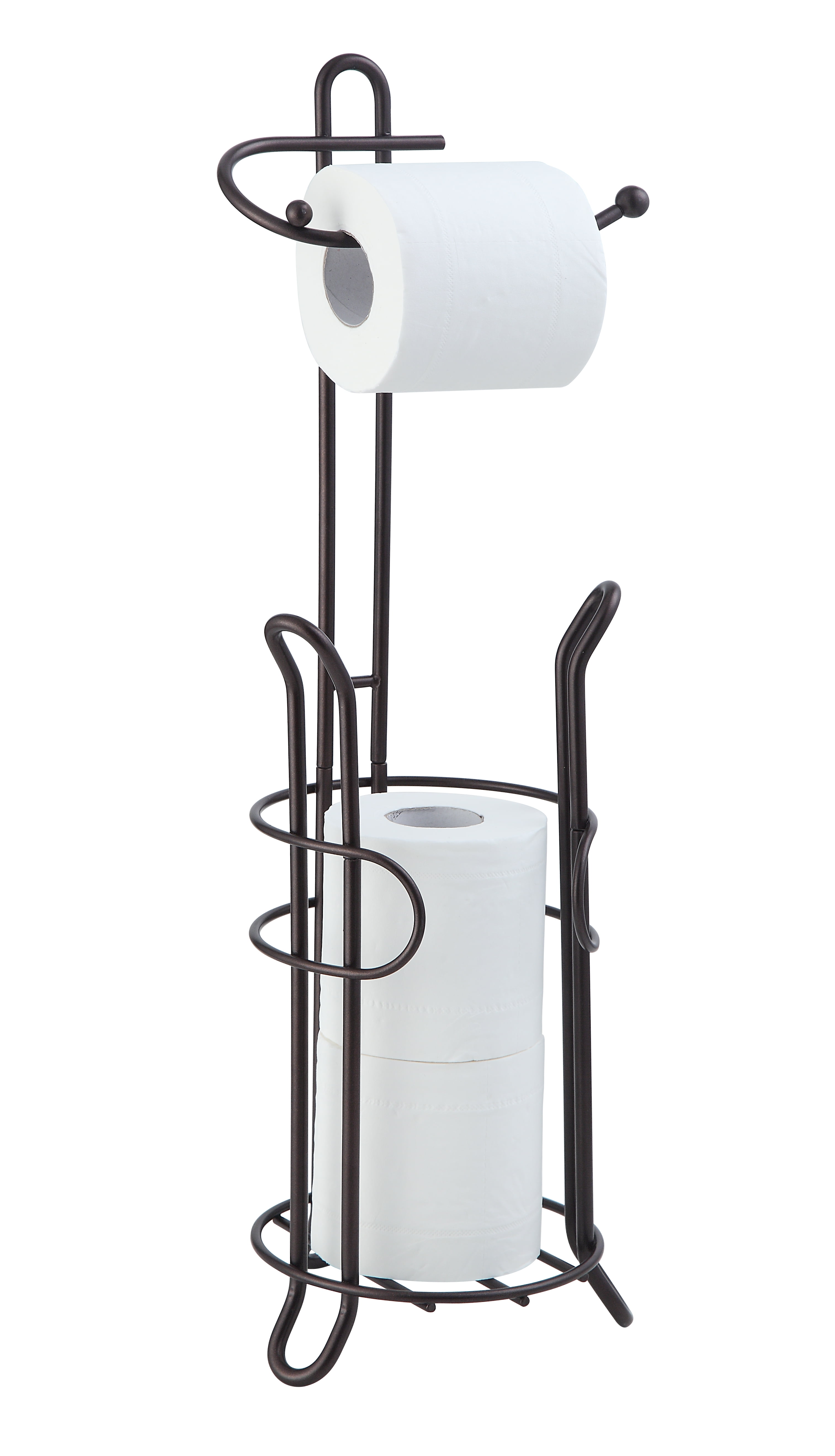 SunnyPoint Freestanding Toilet Paper Holder Stand with Storage – Holds 3 Spare Rolls, Sturdy Steel Construction, Oil Bronze Finish, for Bathroom & Restroom
