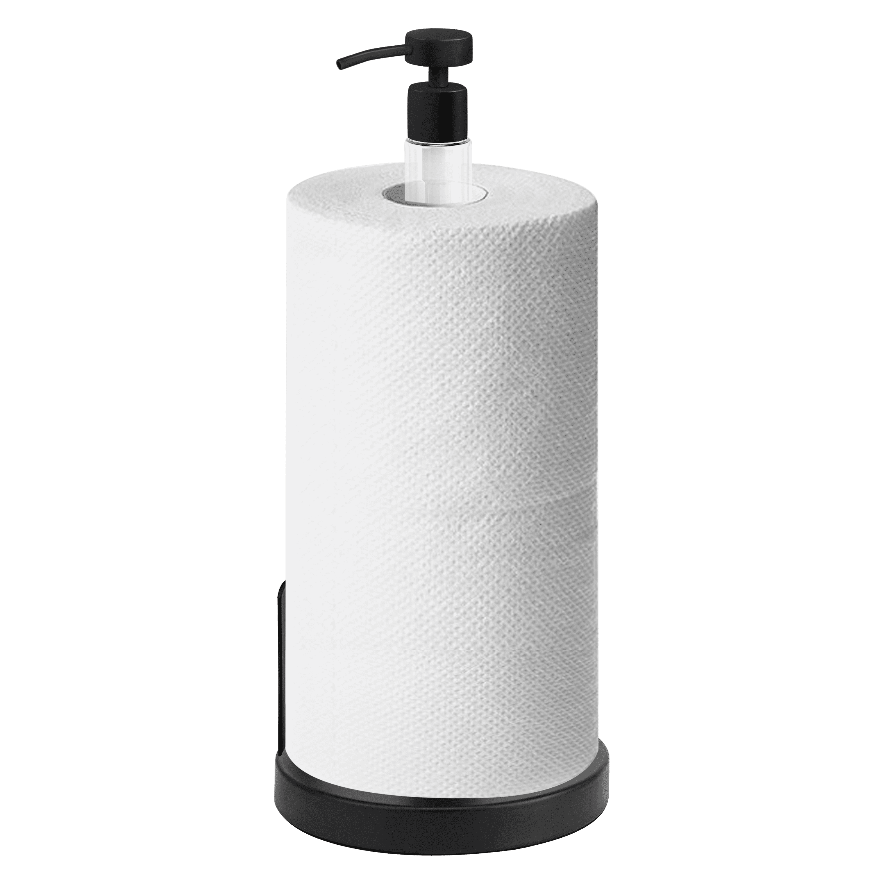 SunnyPoint Heavy Weighted Paper Towel Holder Stand with Built-in Pump Bottle – Matte Black