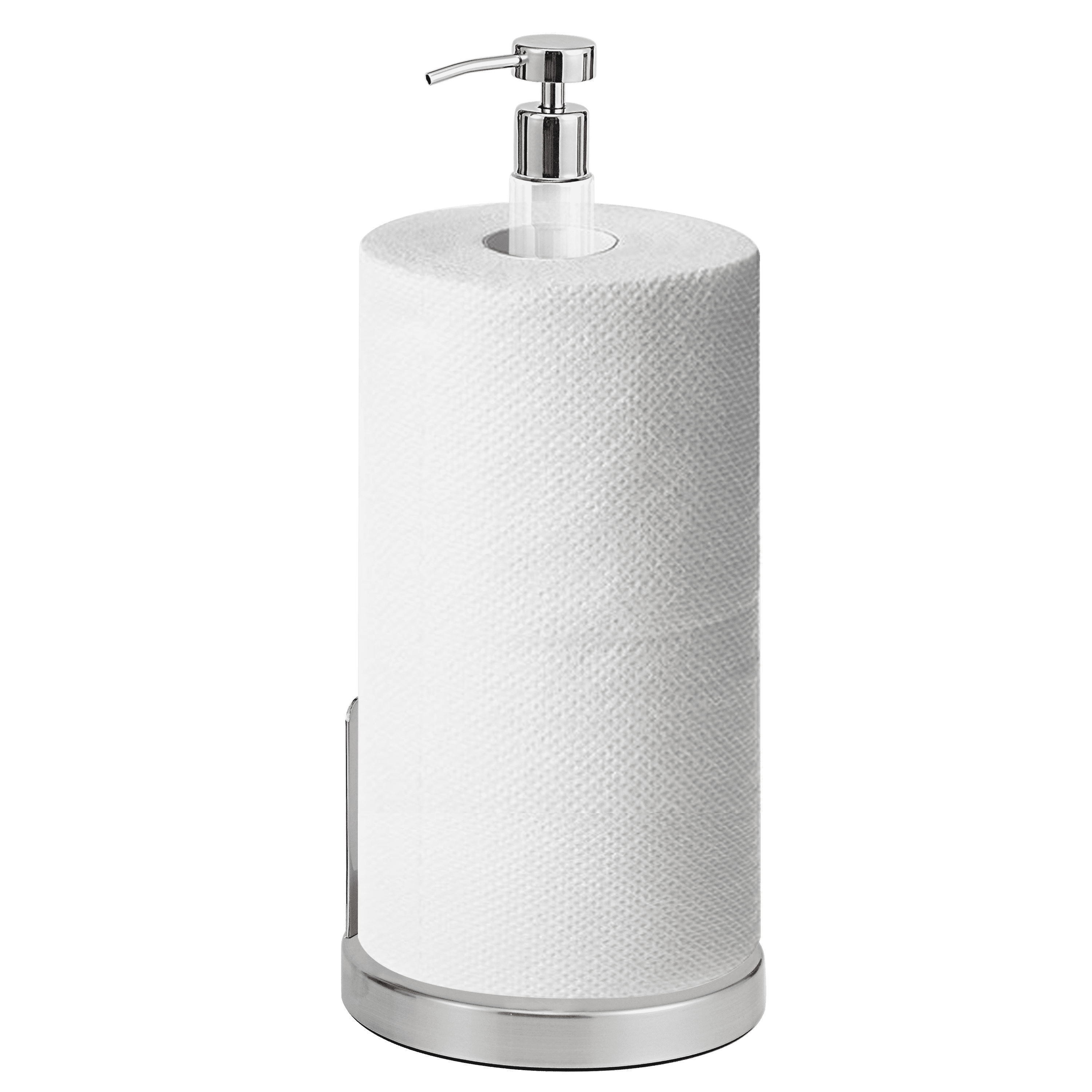 SunnyPoint Heavy Weighted Paper Towel Holder Stand with Built-in Pump Bottle – Satin Nickel