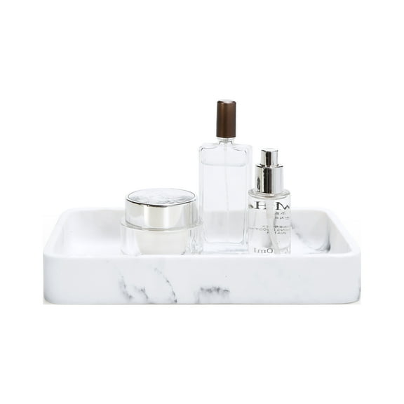 SunnyPoint Jewelry, Cosmetic, Perfume Organizer Resin Vanity Tray; Marble White