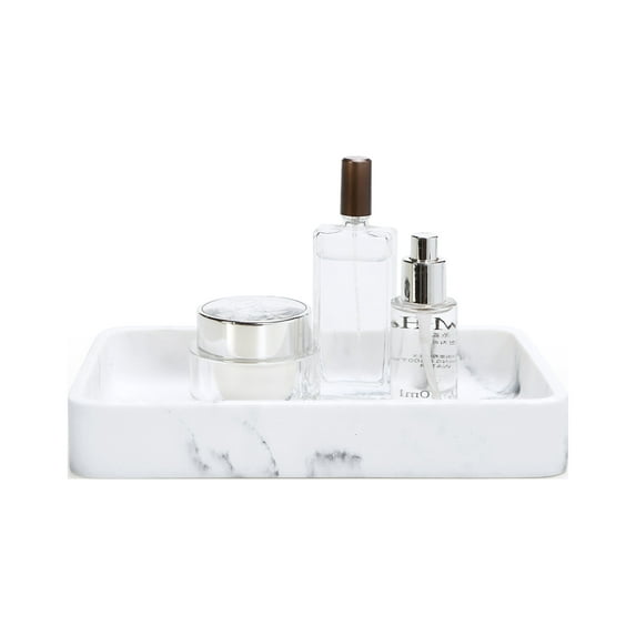 SunnyPoint Jewelry, Cosmetic, Perfume Organizer Resin Vanity Tray; Marble White