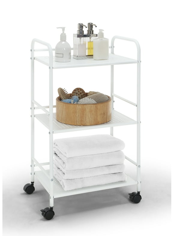 SunnyPoint Minimalist Style 3 Tier Utility Rolling Shelf Cart (WHT)