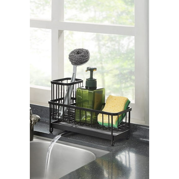 SunnyPoint Never Rust Stainless Utensil, Sink Cleaning Tools Holder for Kitchen Sink With Drain Board; Dish Wand, Sponge, Soap Dispenser, Utensil Organizer Caddy (BLK)