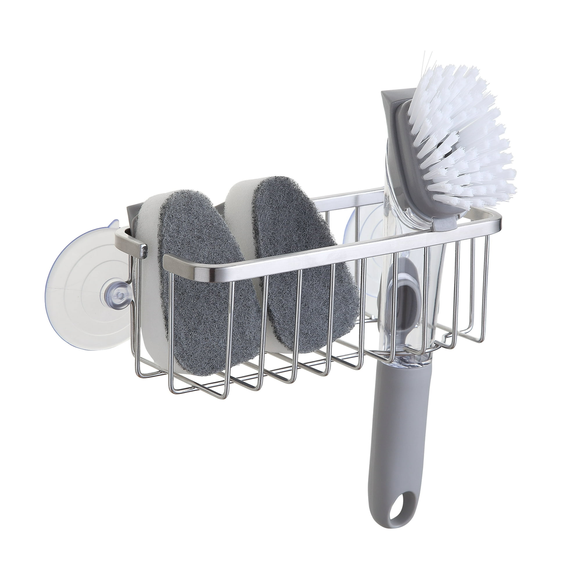 SunnyPoint NeverRust 304 Stainless Deluxe Kitchen Sink Suction Holder (Brushed Texture, 7.4 x 3.3 x 2.75 Inch)(Sponge & Brush NOT Included)