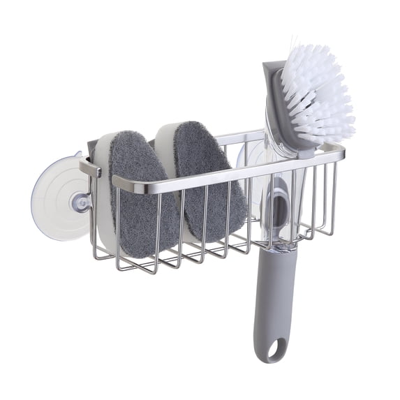SunnyPoint NeverRust 304 Stainless Deluxe Kitchen Sink Suction Holder (Brushed Texture, 7.4 x 3.3 x 2.75 Inch)(Sponge & Brush NOT Included)