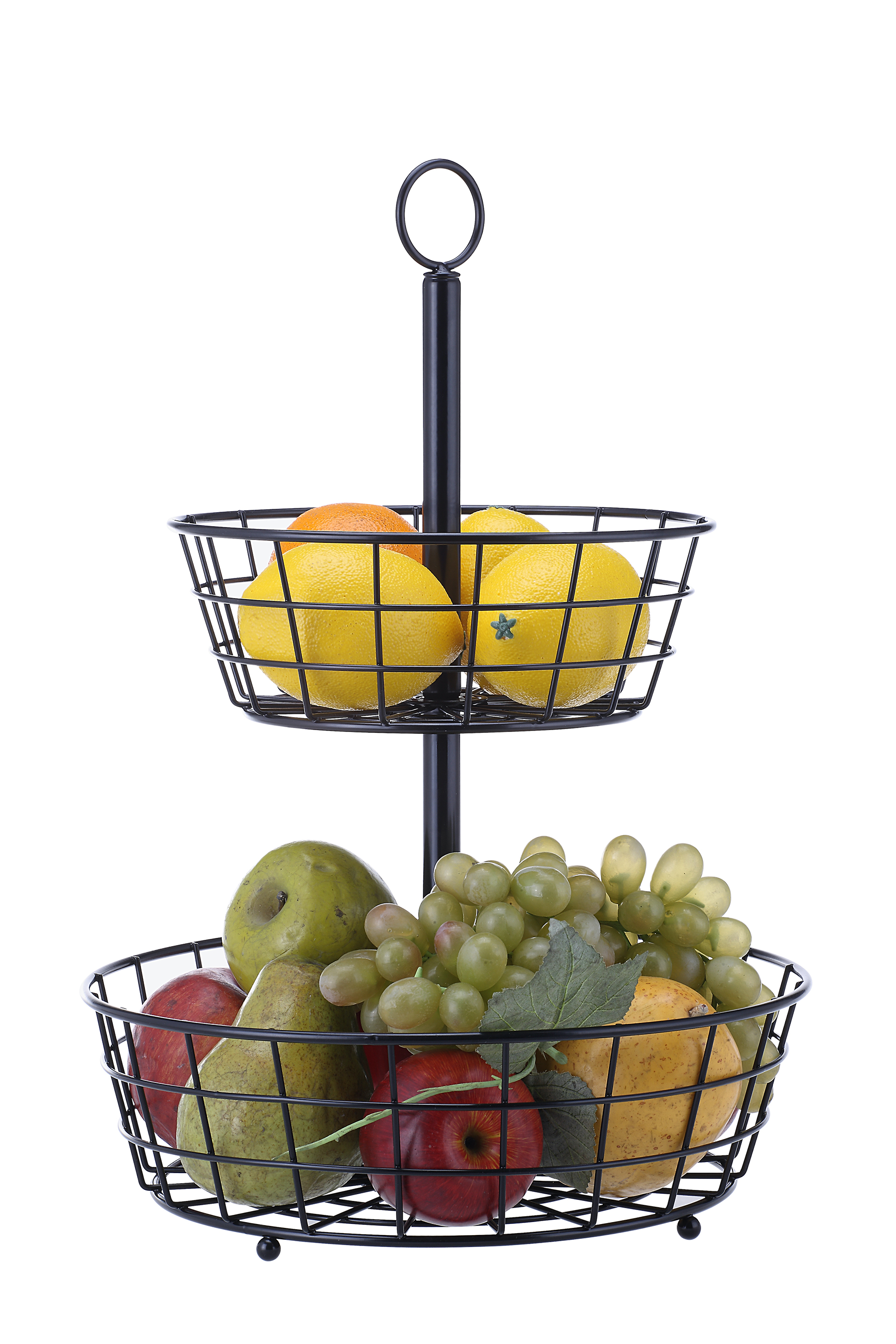 SunnyPoint Tabletop 2Tier Countertop Fruit Basket Stand; Metal, Black