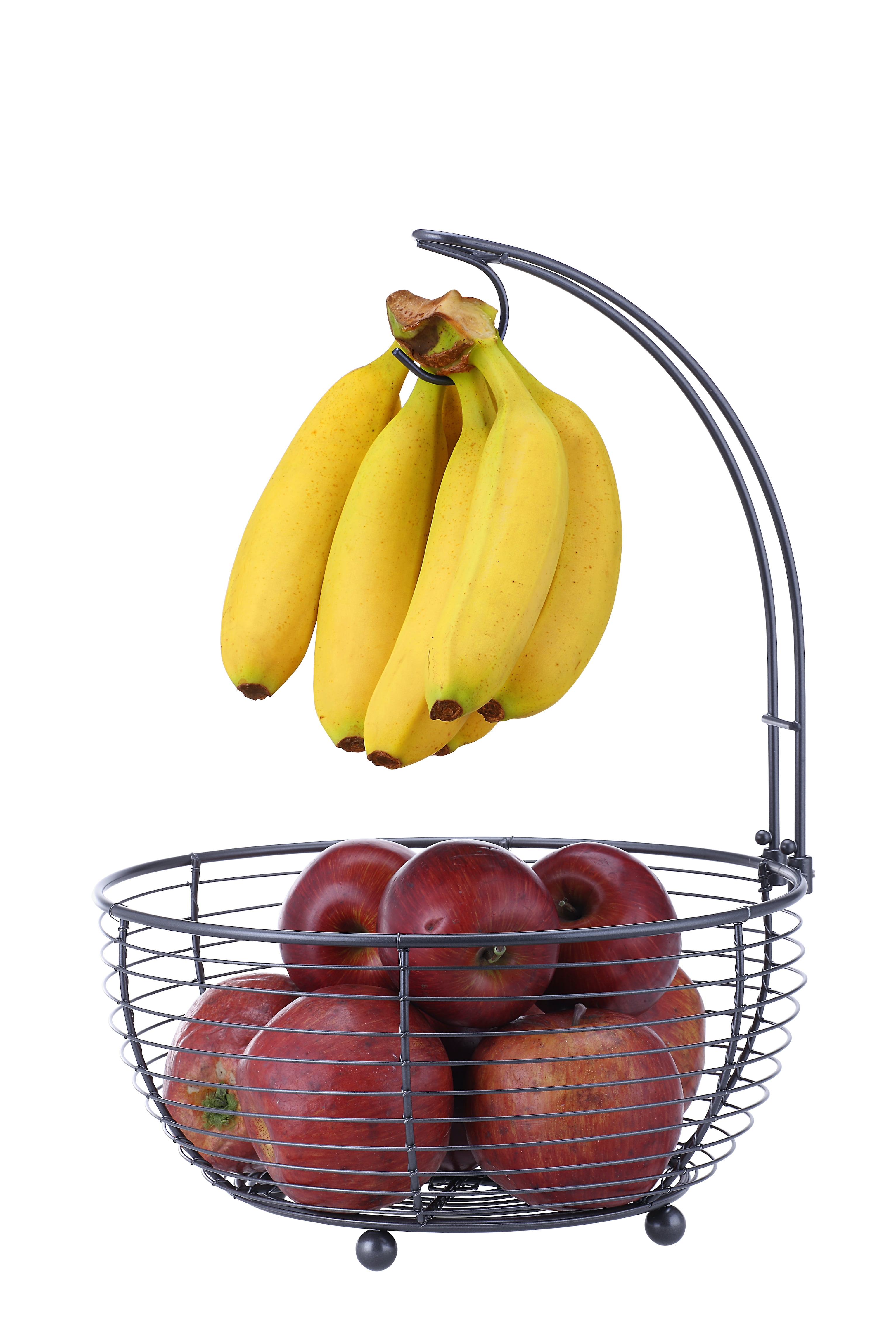 Dark Gray Steel Round Fruit Basket with Banana Hanger