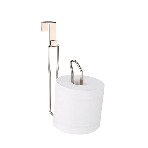 SunnyPoint Over The Tank Toilet Tissue Paper Roll Holder Dispenser and Reserve for Bathroom Storage and Organization - Metal, Hanging, Holds 1 Roll (Satin Nickel)