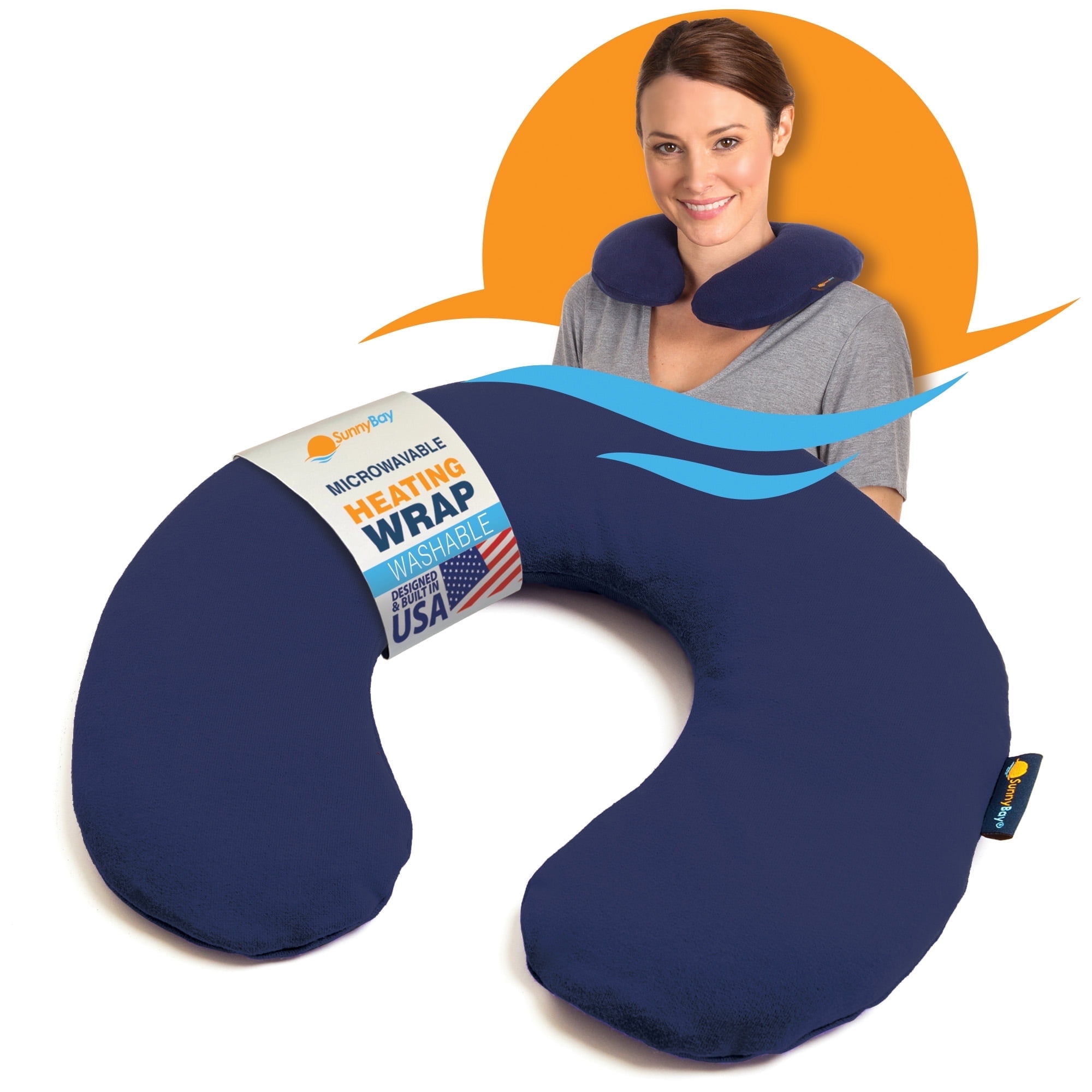SunnyBay Microwave Heating Pad, Microwavable Heated Neck Pillow for Moist Hot Therapy, Heated Neck and Shoulder Wrap with Washable Cover, 12"X12"X2", 2.5 lbs, Navy Blue