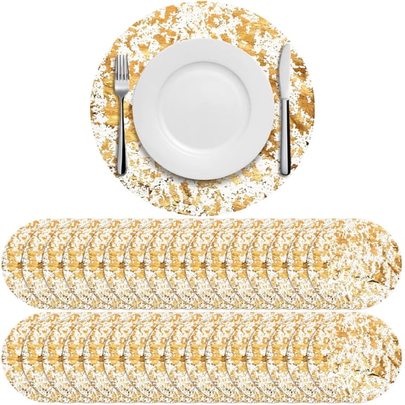Sunnychicc 100 Pcs Disposable Gold Placemats Set 13 Inch Round Gold Foil Mesh Pressed Table Doilies Metallic Thin Mesh Table Runner for Home Decoration Dining Wedding Birthday Party Y201