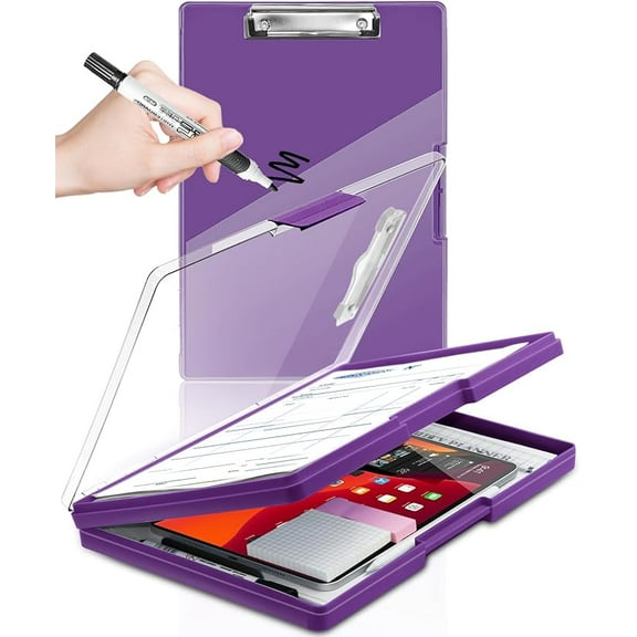 Sunnyclip Dry Erase Clipboard with Storage - Holds 200+ Sheets, Letter Size with Pen Holder for Coaches, Nurses, Truck Drivers (Dark Purple)