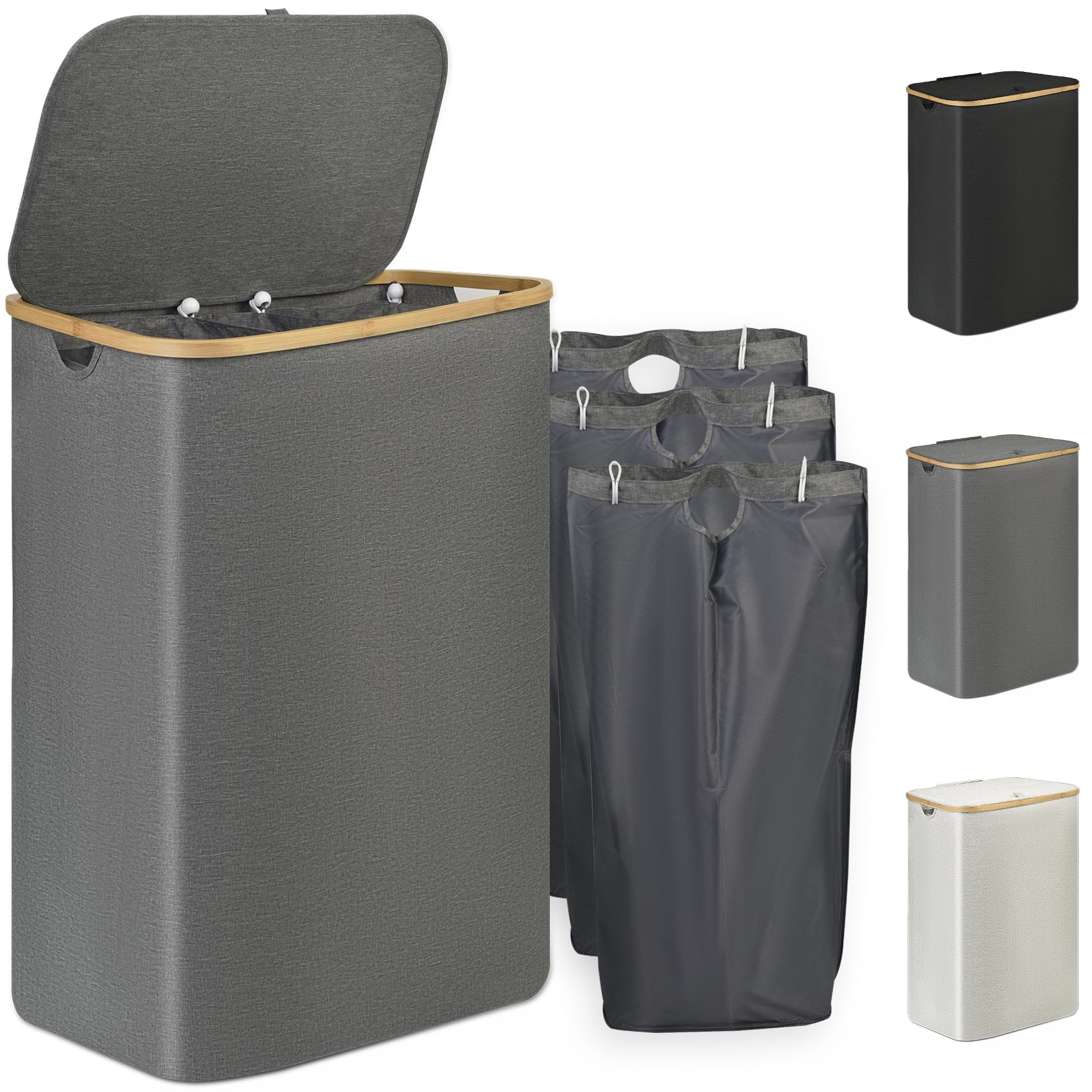 Sunnycome 160L Large Laundry Hamper with Lid Clothes Basket Handles for Bedroom Collapsible Removable Gray