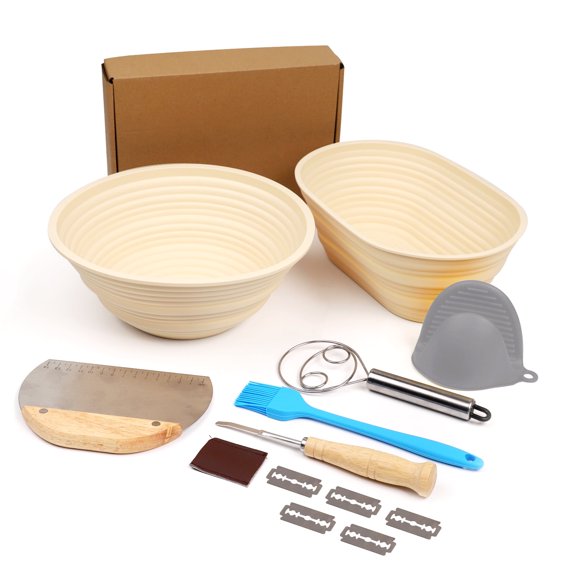 Sunnycome Silicone Banneton Bread Proofing Baskets, Oval Foldable Sourdough Baking Basket, Complete Set for Bread Making With Essential Tools Yellow