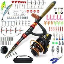 Sunnycome Telescopic Fishing Rod and Reel Combo Set Spinning Reel Kids Fishing Line Black