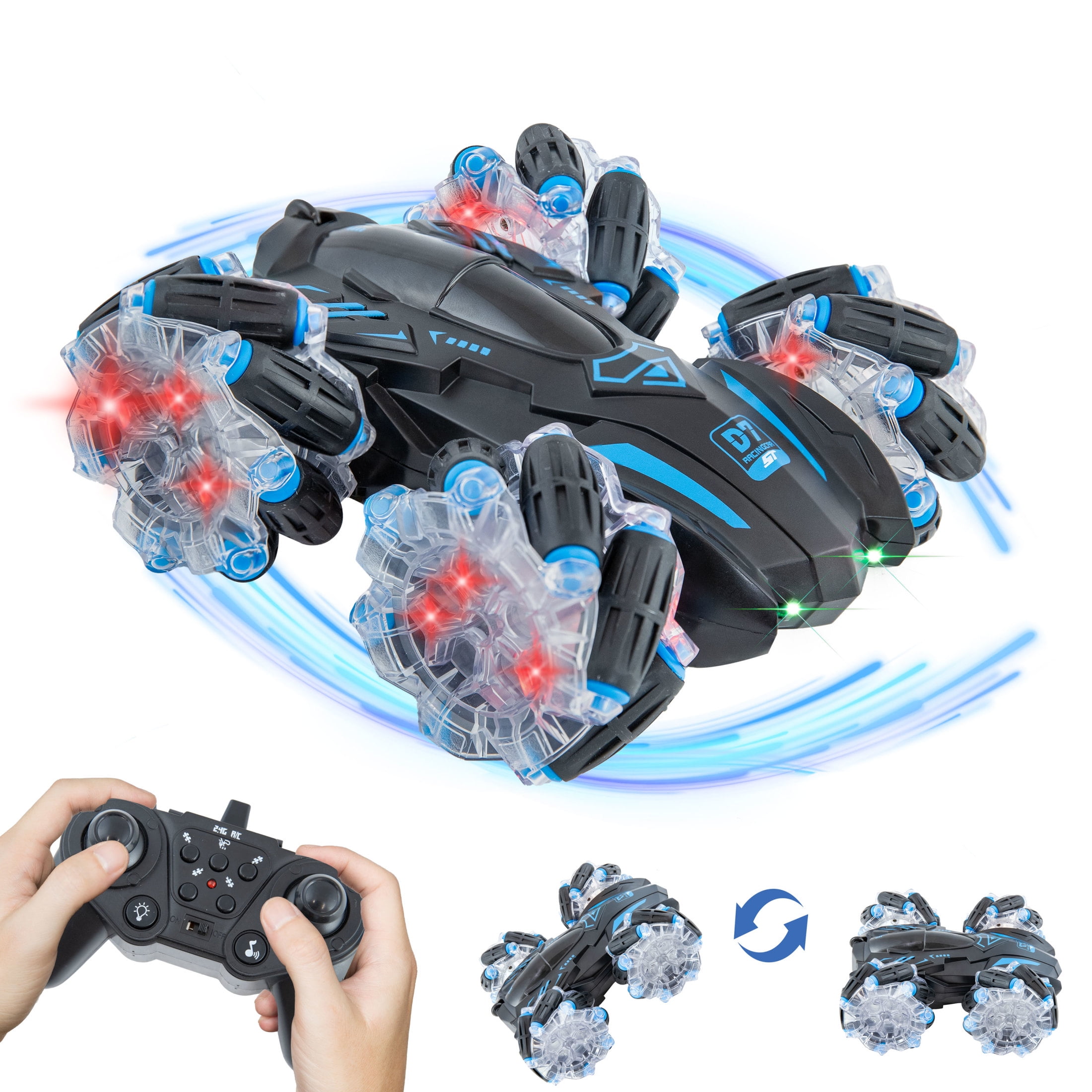 Sunnydaze (1:24) 360-Degree Double-Sided Battery-Powered RC Stunt Car with Lights