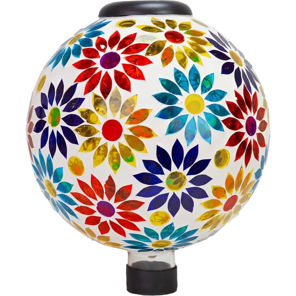 Sunnydaze 10-Inch Solar Gazing Ball for Garden - Outdoor Glass Gazing Garden Globe for Outside Decoration - Midsummer Dahlias