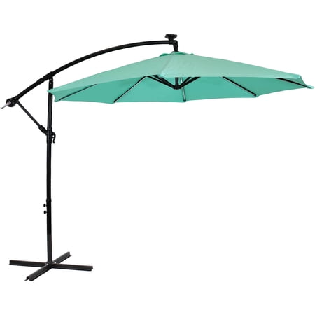 Sunnydaze 10' Offset Cantilever Patio Umbrella with Solar LED Lights - Seafoam Solid