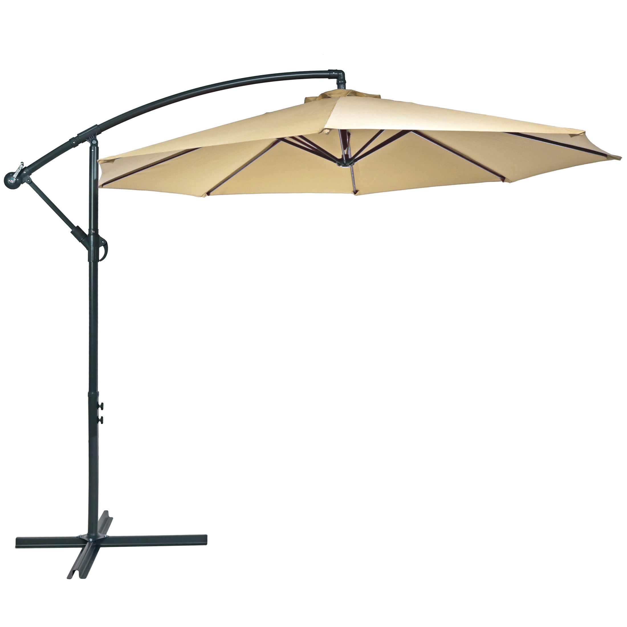 Beige Steel Octagon Cantilever Patio Umbrella with Polyester Canopy
