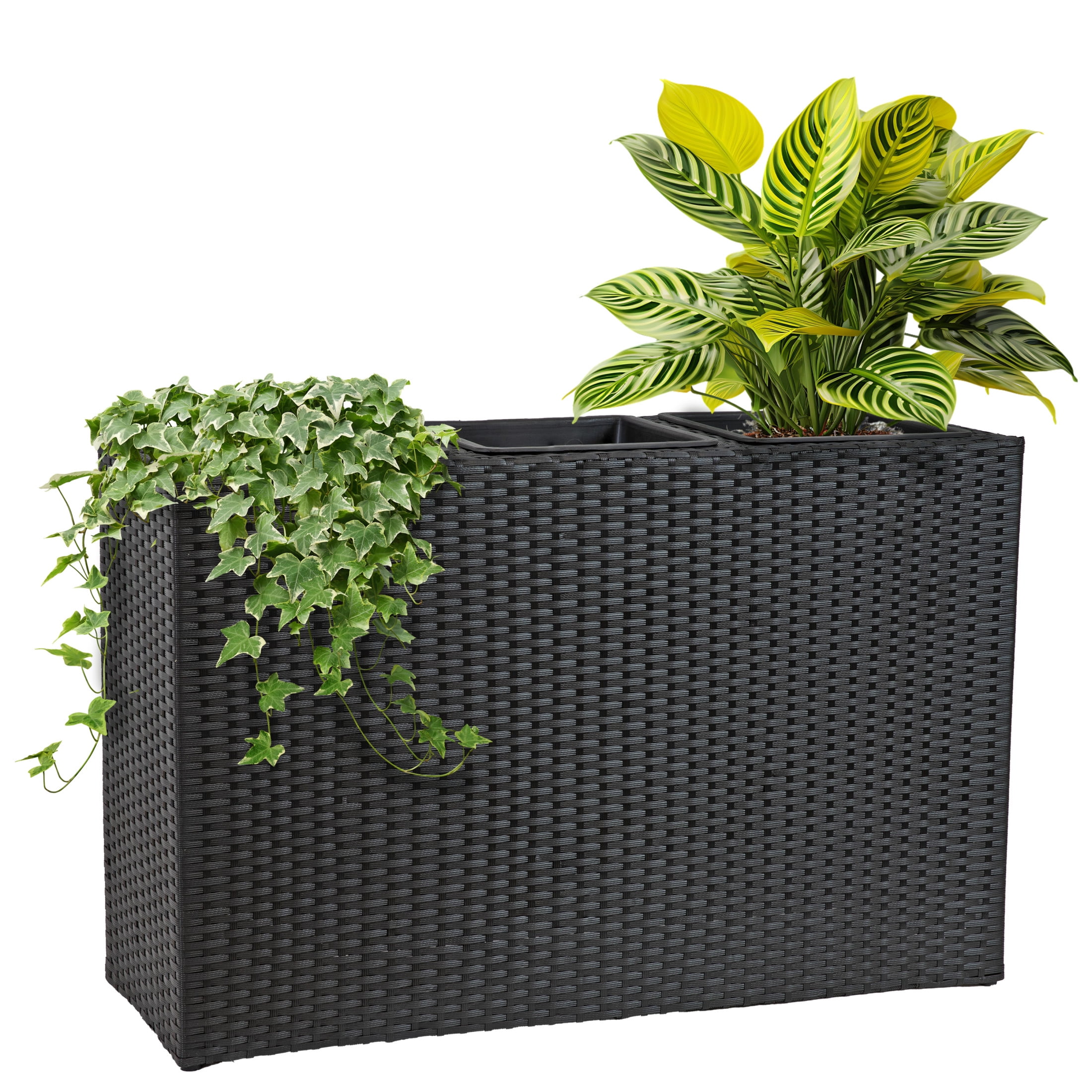 Large Black Polypropylene Wicker Planter Box with Steel Frame