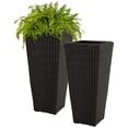 thumbnail image 1 of Sunnydaze 11" x 11" x 24" Square Black Polyrattan Outdoor Planter with Liner 2-Count, 1 of 11