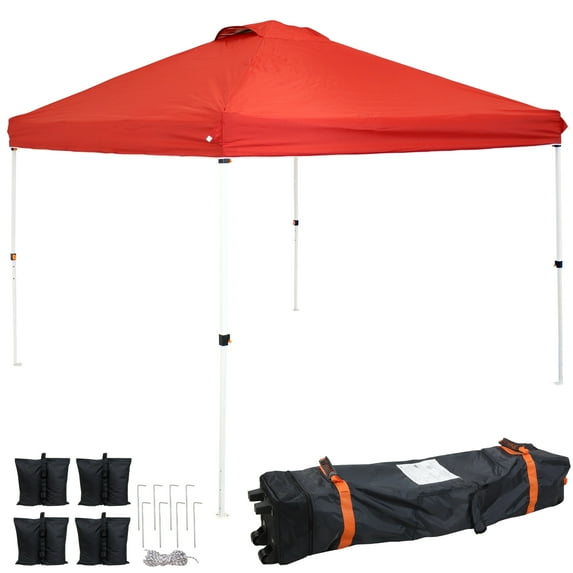 Sunnydaze 12' x 12' Red Solid Premium Pop-Up Outdoor Canopy with Rolling Carrying Bag/Sandbags
