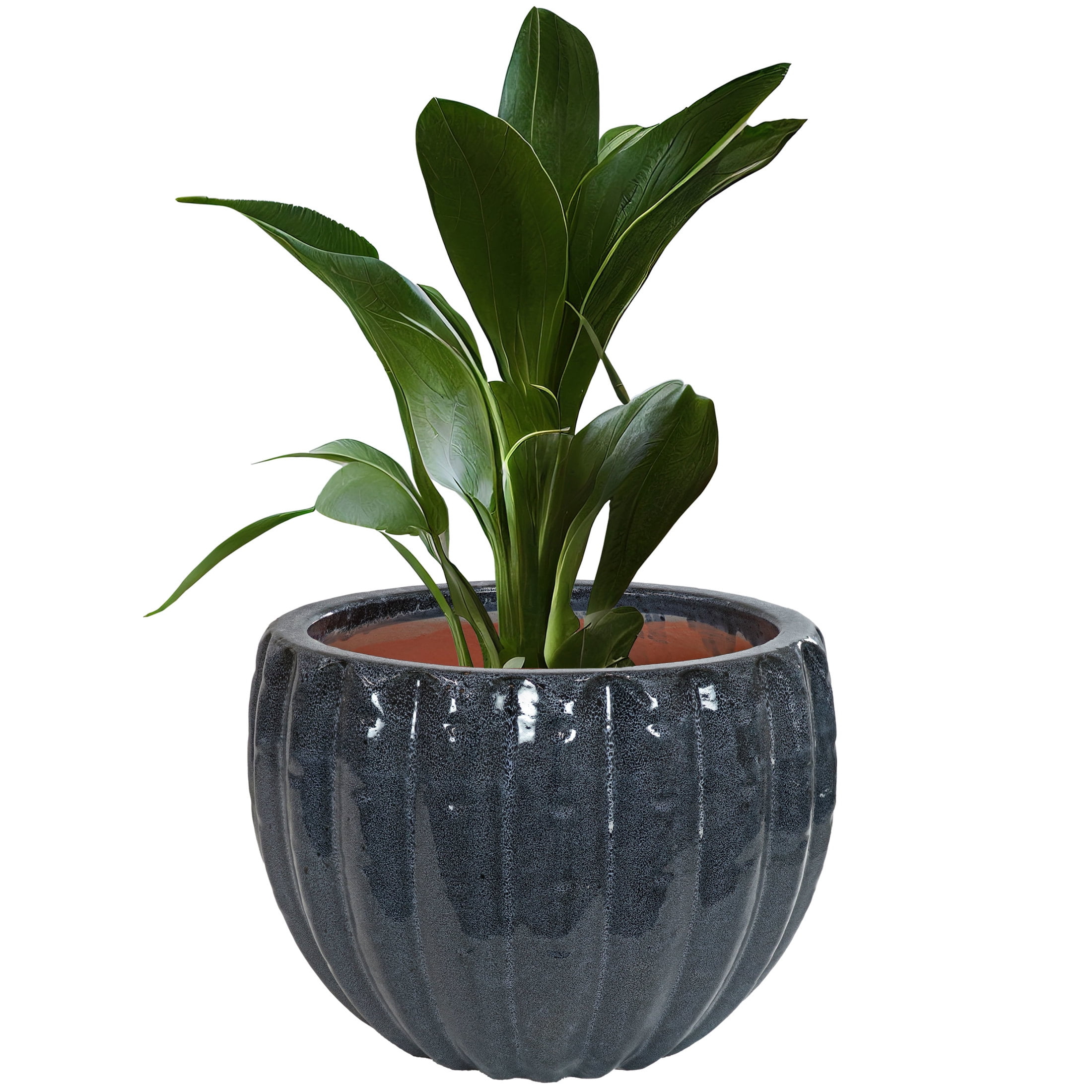 Black Mist Fluted Ceramic Outdoor Planter Pot, 13.5" Diameter