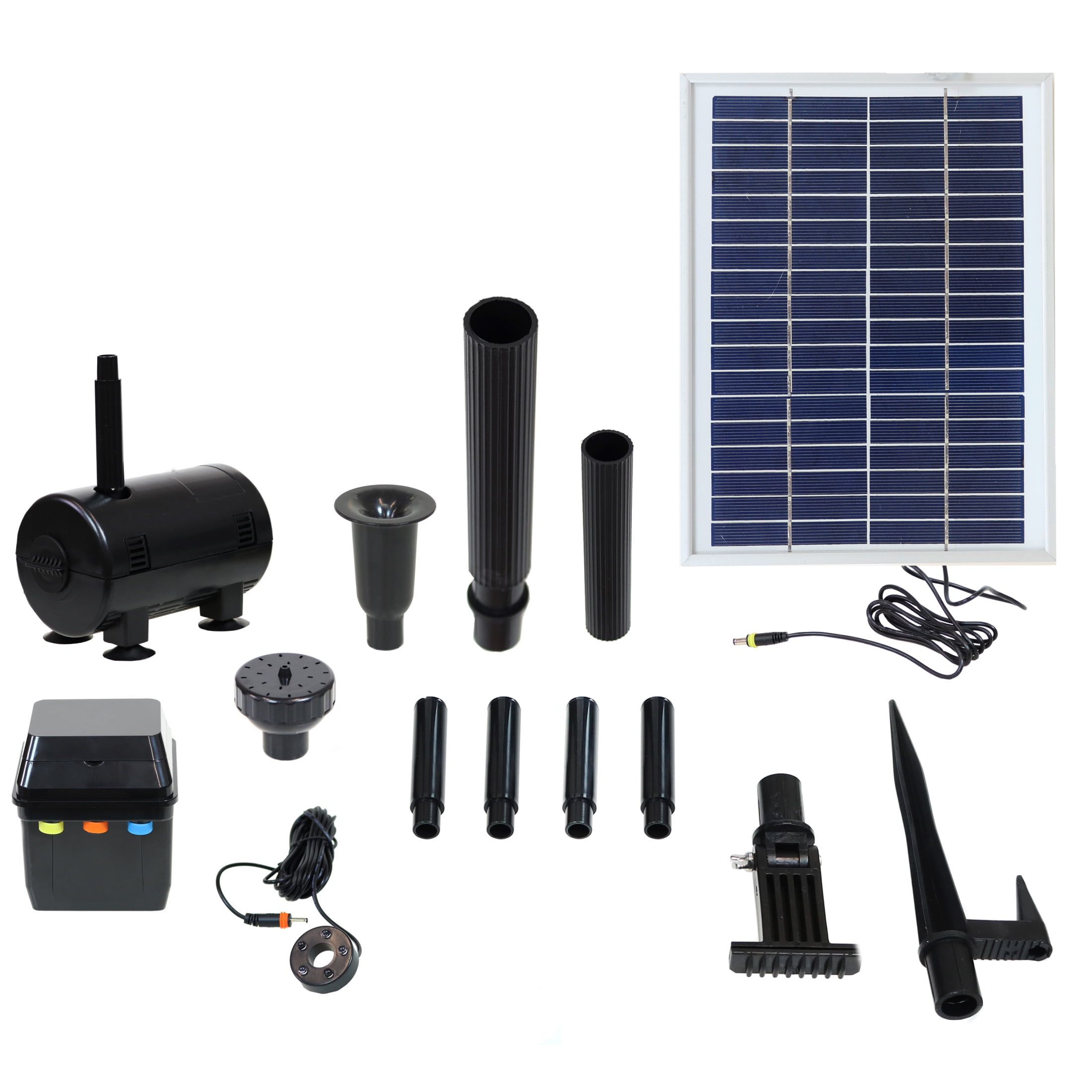 Solar Powered Black Pond Pump Kit with LED Light